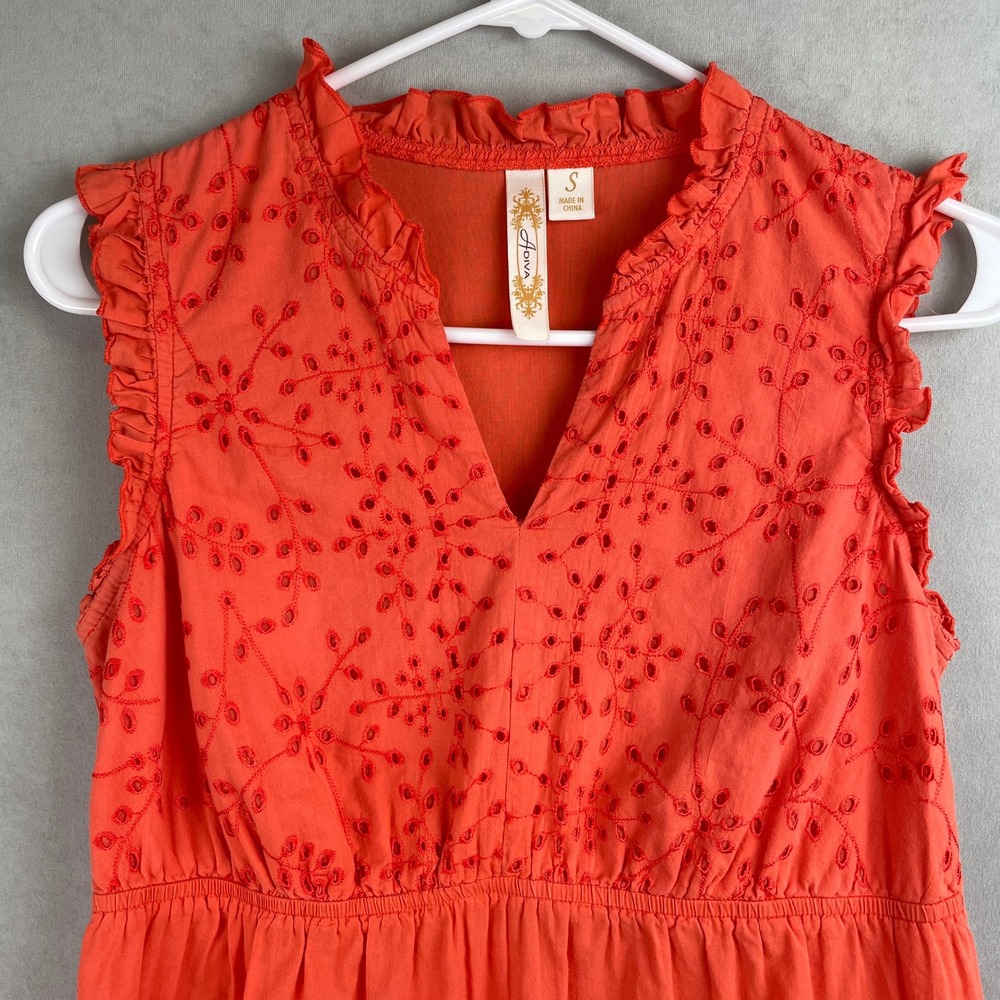 Adiva Orange Cotton Eyelet Ruffle Peplum Sleeveless Cottage Peasant Fairy Top S - Picture 2 of 9